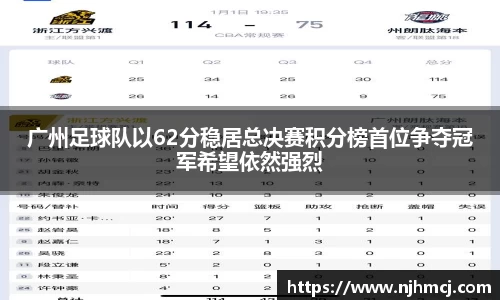 广州足球队以62分稳居总决赛积分榜首位争夺冠军希望依然强烈